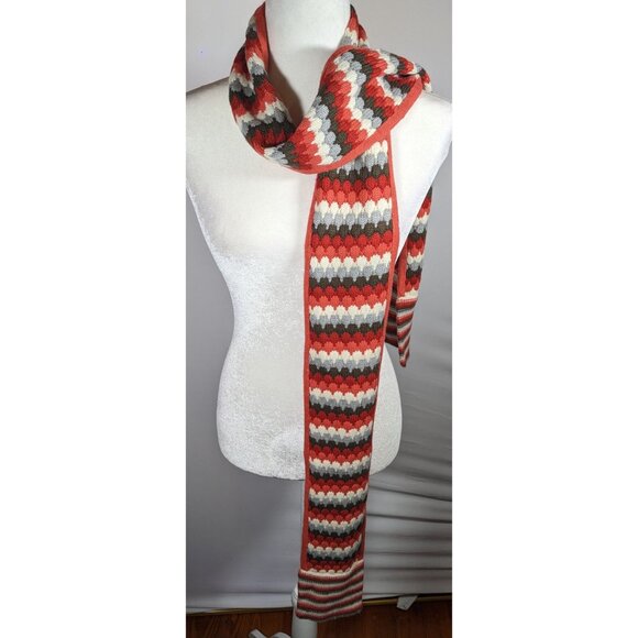 Retro Nostalgic Red Orange And Grey Striped Fish Scale Scarf - Picture 5 of 6